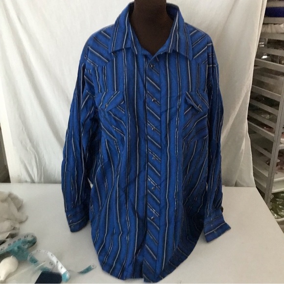 Wrangler Western Premium Snap Button Shirt Size 2XL Blue and Silver Stripes EUC - Picture 5 of 14